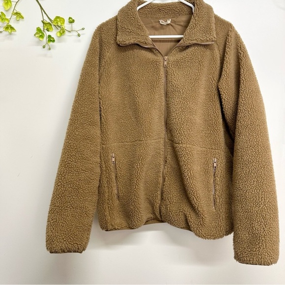 Brandy Melville John Galt one size brown Sherpa zip up jacket - Picture 1 of 4